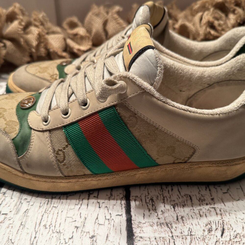 Men's Gucci Sneakers Vintage Style Green Cream Monogram - Picture 7 of 8